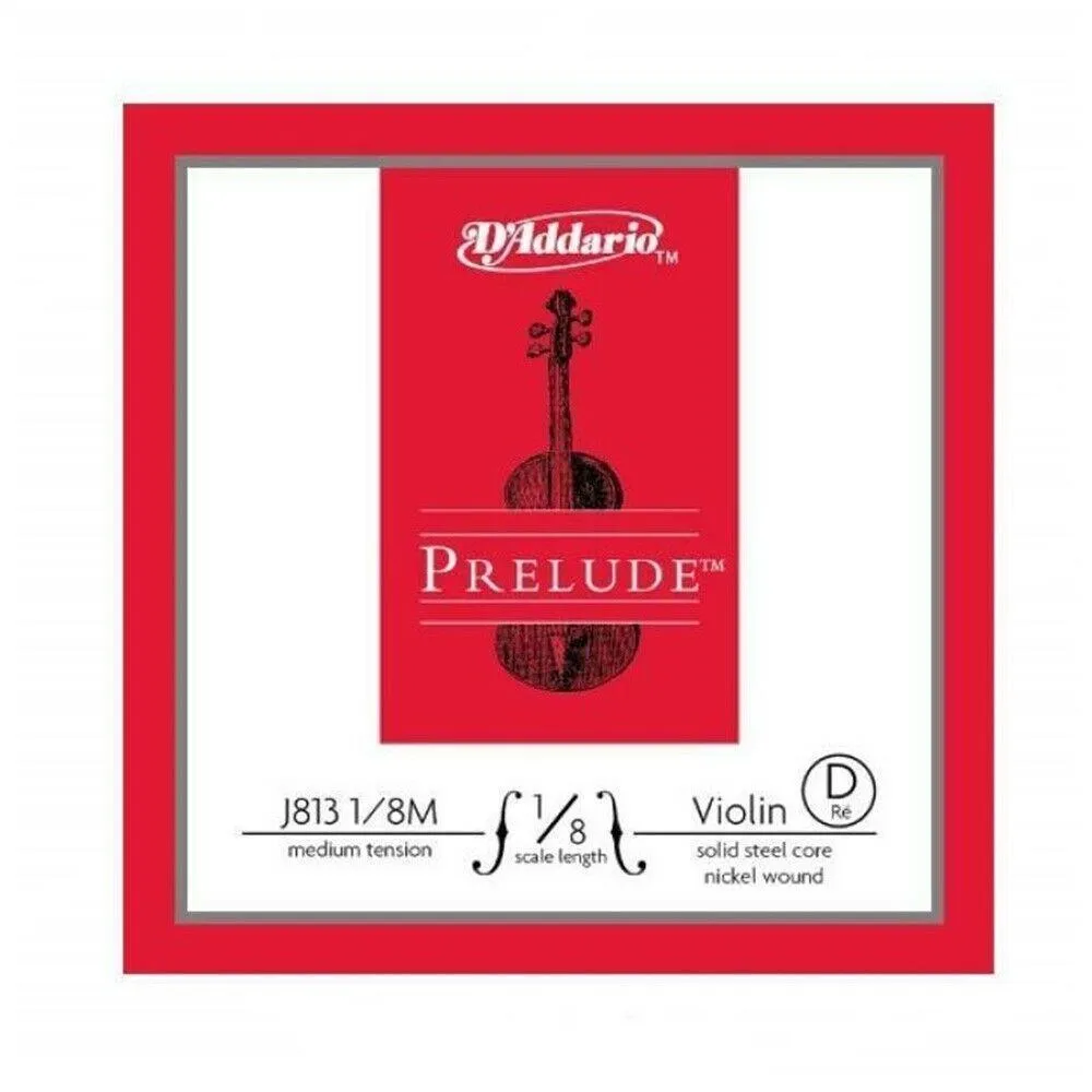 D'addario Prelude Violin Single D String 1/8 Scale, Medium Tension Made in USA