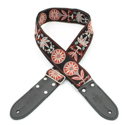 DSL Jacquard Weaving FAIR RED Guitar Strap Hand Made in Australia Leather Ends