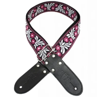 DSL Jacquard Weaving Flower Fuchsia Guitar Strap Hand Made in Australia Leather Ends