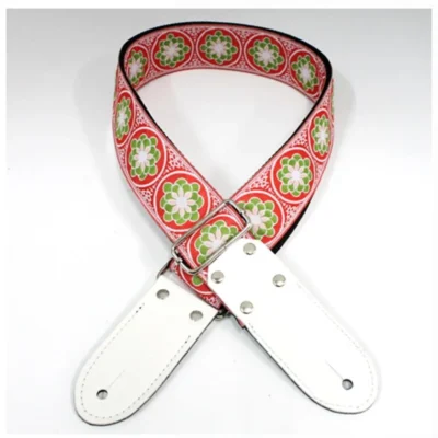 DSL Jacquard Weaving Flower Green Guitar Strap Hand Made in Australia Leather Ends