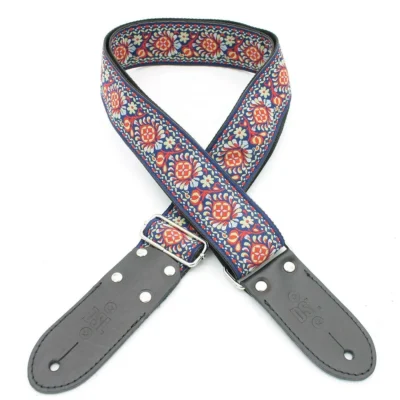 DSL Jacquard Weaving TUK RED  Guitar Strap Hand Made in Australia Leather Ends