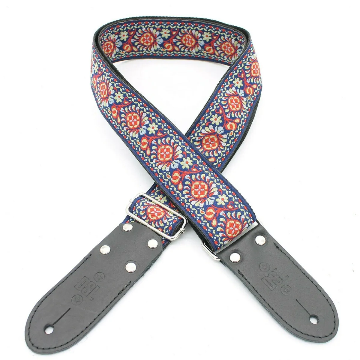 DSL Jacquard Weaving TUK RED Guitar Strap Hand Made in Australia Leather Ends