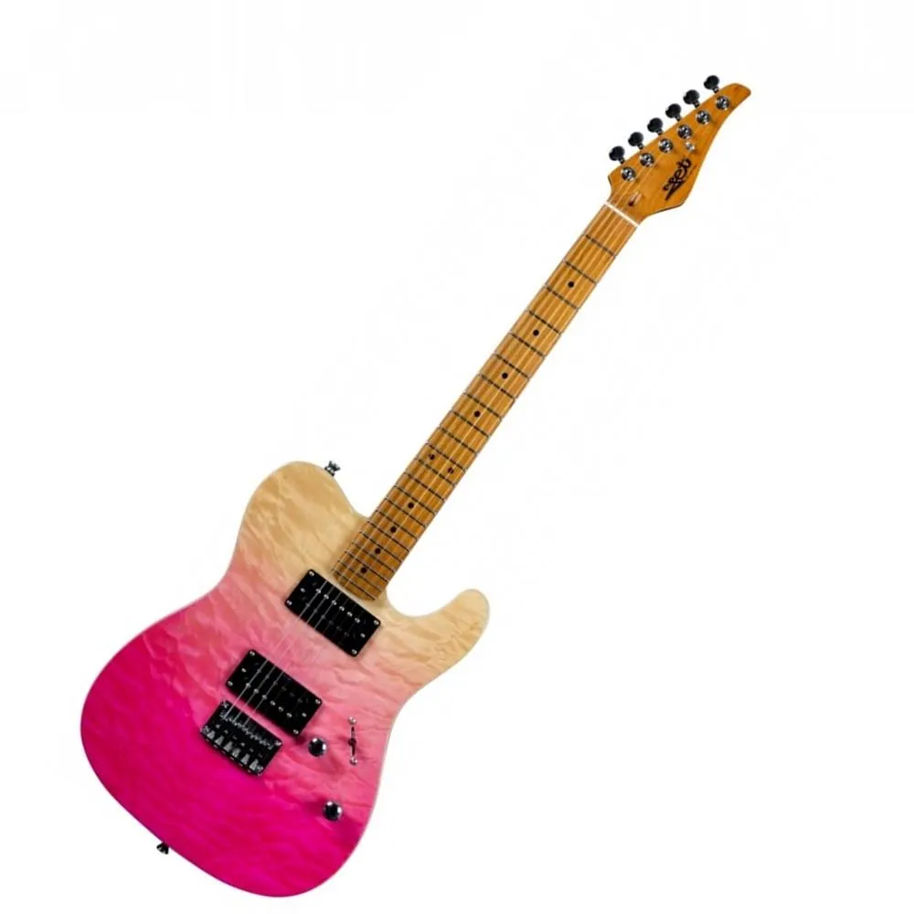 Jet Guitars JT-450 Quilted Maple Top Electric Guitar - Transparent Pink