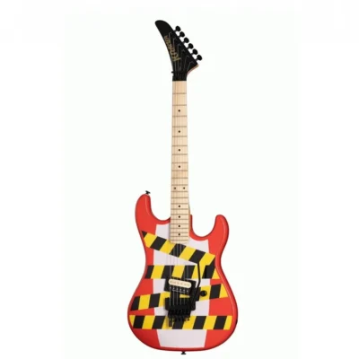 Kramer Baretta Electric Guitar - Warning Tape on White Red with Reverse Headstock