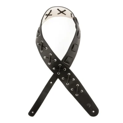 D'Addario Leather Laced Guitar Strap, Black