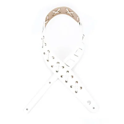 D'Addario Leather Laced Guitar Strap, White