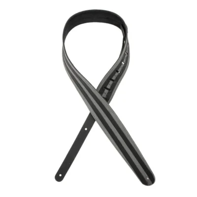 D'Addario Deluxe Leather Guitar Strap, Racing Stripes, Grey with Black Stripes
