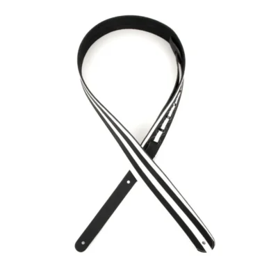 D'Addario Deluxe Leather Guitar Strap, Racing Stripes, White with Black Stripes