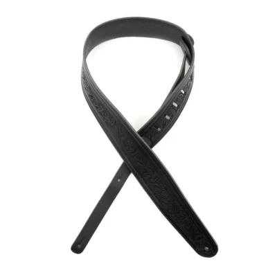 D'Addario Deluxe Leather Guitar Strap, Embossed Flowers, Black