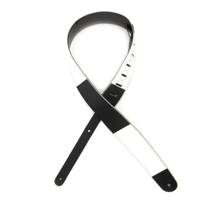 D'Addario Deluxe Leather Guitar Strap, Horizontal Stripe, Black and White
