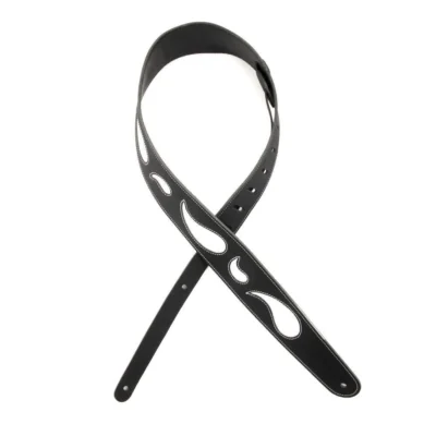 D'Addario Deluxe Leather Guitar Strap, Paisley Window. Black with White