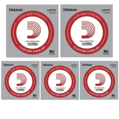 5 x D'Addario LE015  Plain Steel Loop End Single String, .015