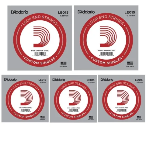 5 x D'Addario LE015  Plain Steel Loop End Single String, .015