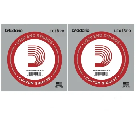 2 x D'Addario Phosphor Bronze Wound Loop End Single String, .018