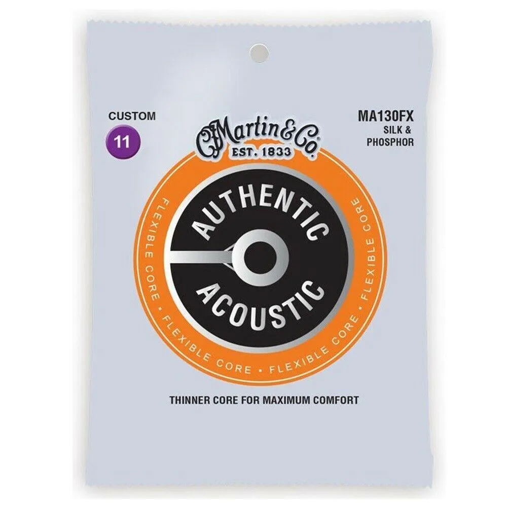 Martin Authentic Flexible Core Silk & Phosphor Custom Light Acoustic Strings