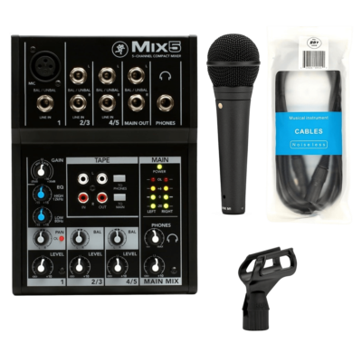 Mackie Mix5 5-channel Compact Mixer + Rode M1 Microphone and BBT 10Ft XLR Cable