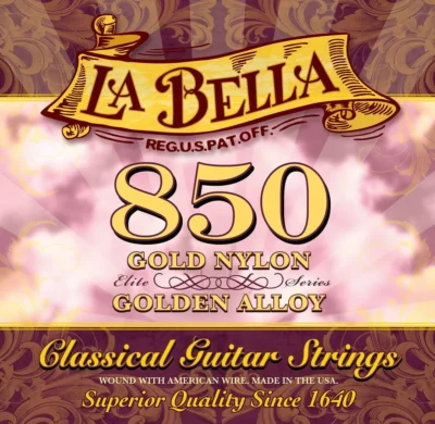 La Bella 850 Elite Series Classical Guitar Strings - Gold Nylon Golden Alloy