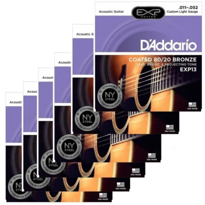 6 x D'Addario EXP13 Coated  Bronze Custom Light Acoustic Guitar Strings 11 - 52