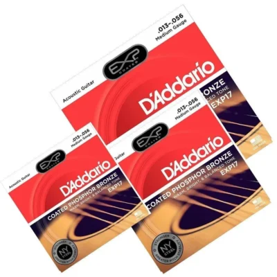 3 x D'Addario EXP17 Coated Phos Bronze Medium Acoustic Guitar Strings  13 - 56