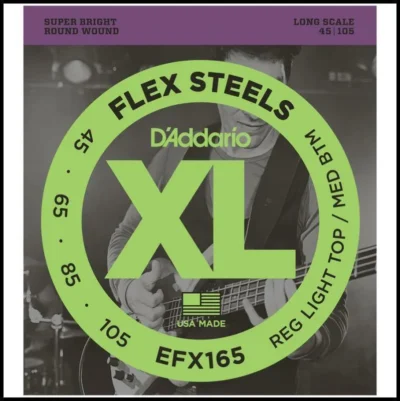 D'Addario Flexsteels EFX165  Bass Guitar Strings Reg Top/ Med Bot 45 - 105