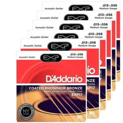 6 x D'Addario EXP17 Coated Phos Bronze Medium Acoustic Guitar Strings  13 - 56