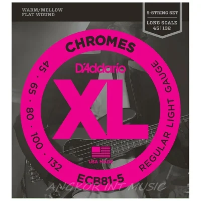 D'Addario ECB81-5 Chromes XL Flatwound Bass Strings - Light Gauge  45 - 132