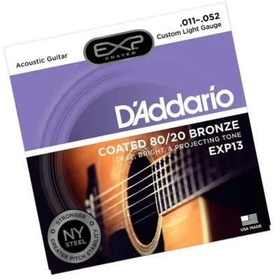 D'Addario EXP13 Coated 80/20 Bronze Custom Light Acoustic Guitar Strings 11 - 52