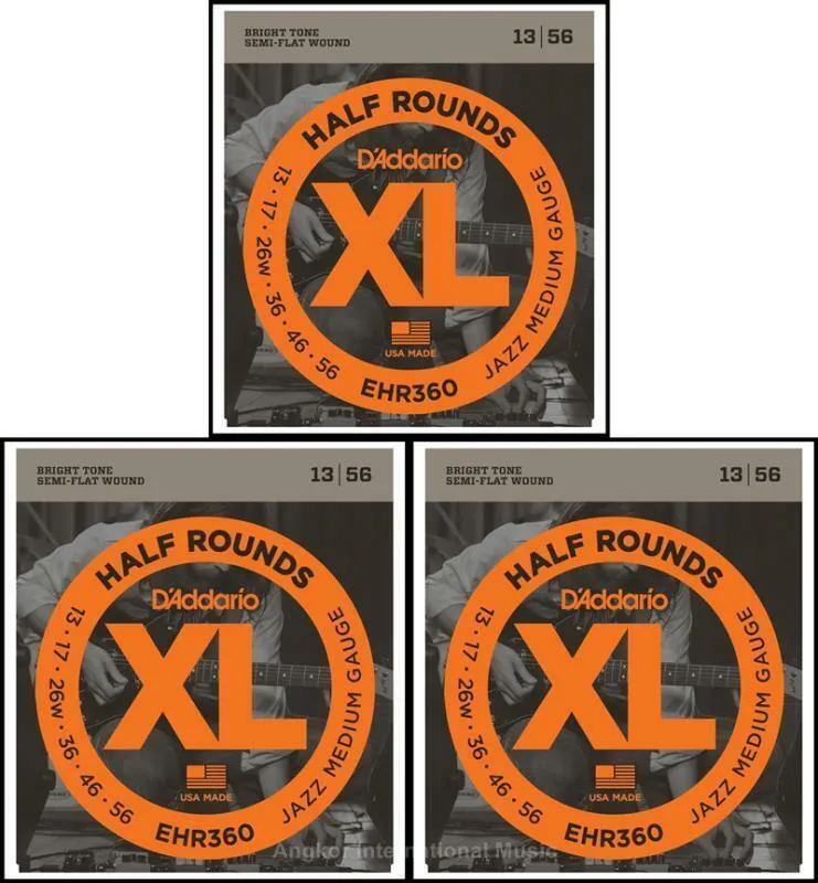 3 x D'Addario EHR360 Half Round Electric Guitar Strings Jazz Medium 13 - 56