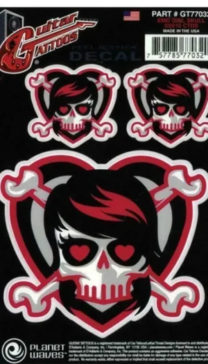 D'Addario Planet Waves Guitar Tattoo Decal Emo Girl Skull GT77032