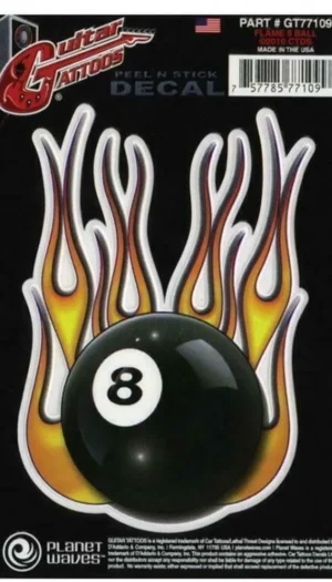 D'Addario Planet Waves Guitar Tattoo Decal Flame 8 Ball  GT77109