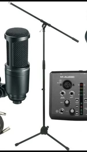 M-Audio M-track Interface Audio Technica Mic + Headphones + stand Recording Pack