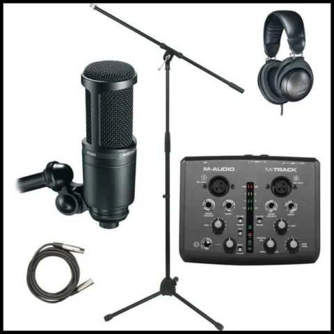 M-Audio M-track Interface Audio Technica Mic + Headphones + stand Recording Pack