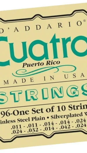D'Addario J96 Cuatro-Puerto Rico string Set 10 strings 11 - 24 Silver wound