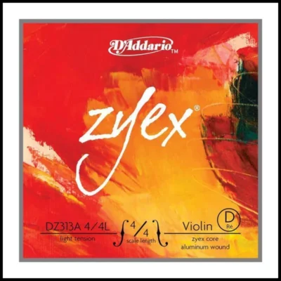 D'Addario Zyex Violin Single D String 4/4  Scale Light Tension Aluminium Wound