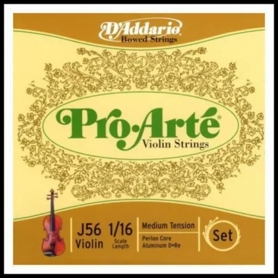 D'addario J56 Pro-Arte Violin Strings  1/16 Size Synthetic core medium tension