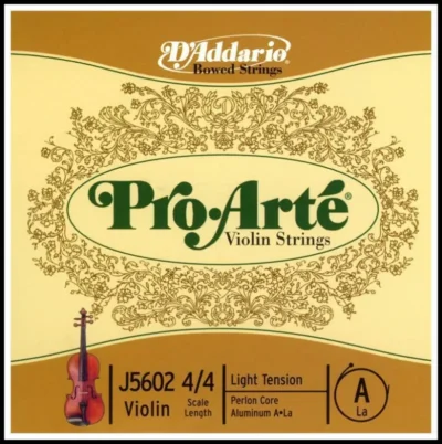 D'Addario Pro-Arte Violin Single A String, 4/4 Scale, Light Tension Full Size