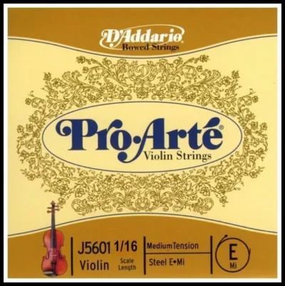 D'Addario Pro-Arte Violin Single  Steel  E String  1/16  Scale, Medium Tension