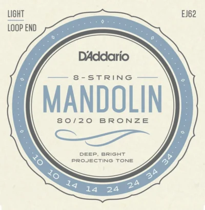 D'Addario EJ62 80/20 Bronze Mandolin Strings Light 10 - 34 loop Ends