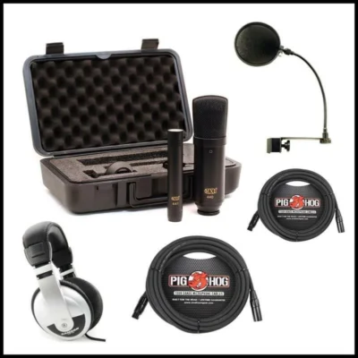 MXL 440/441 Microphone  Recording Ensemble with Case POP XLR Cables headphones