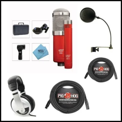 MXL 550/551 Microphone  Recording Ensemble with Case POP XLR Cables headphones