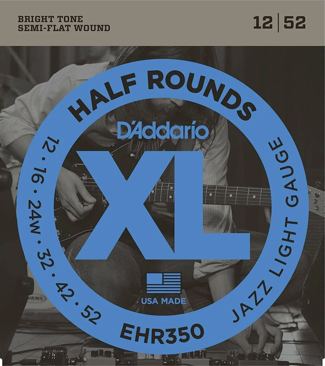 D'Addario EHR350 Half Round Electric Guitar Strings Jazz Light 12 - 52