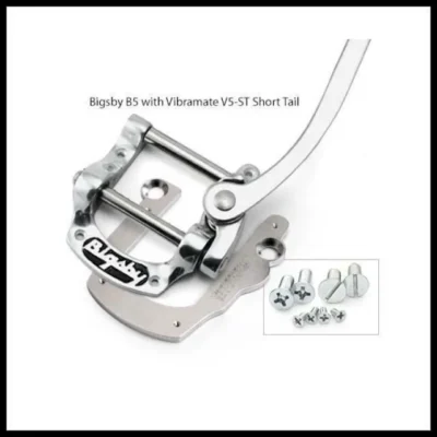 Bigsby B5 Tailpiece with Vibramate V5, polished aluminum Made in USA Short Tail