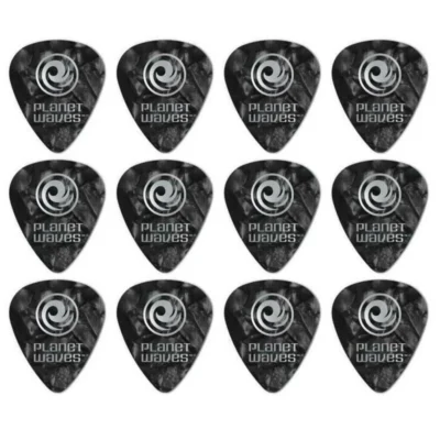 Planet Waves 12 Guitar Picks Celluloid Medium Gauge Black Pearl  .70mm