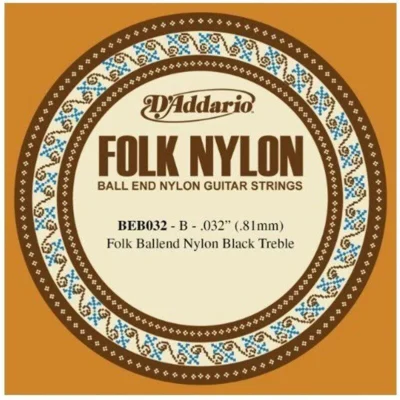 D'Addario BEB032 .032 Folk Single Nylon String with Ball End for Guitar - Black