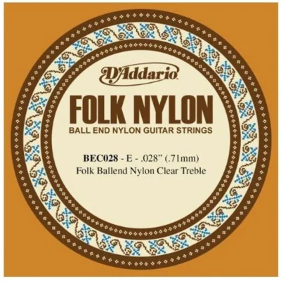 D'Addario BEC028 .028 Folk Nylon Guitar *Single String* Nylon Clear, Ball End