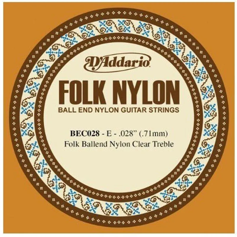 D'Addario BEC028 .028 Folk Nylon Guitar *Single String* Nylon Clear, Ball End