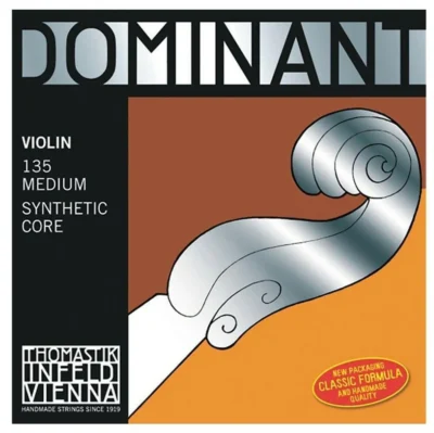Thomastik Dominant 4/4 Size Violin Strings 4/4 Set, Wound E Loop End, Silver D