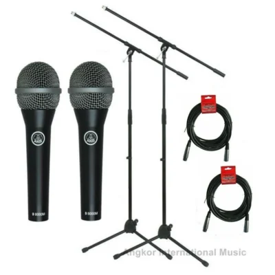 AKG Perception Series Vocal Microphone with Pro Boom Stand + XLR cables 2 pack