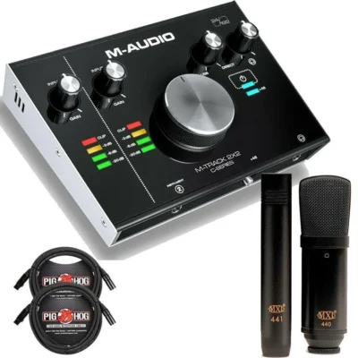 M-Audio M-Track 2x2 2-Channel USB Interface MXL 440/441 Mic Set Cables on Sale