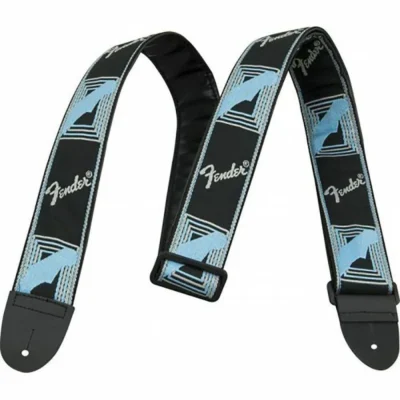 Fender 2" Monogrammed Guitar Strap with Fender Logo, Black / Light Grey / Blue